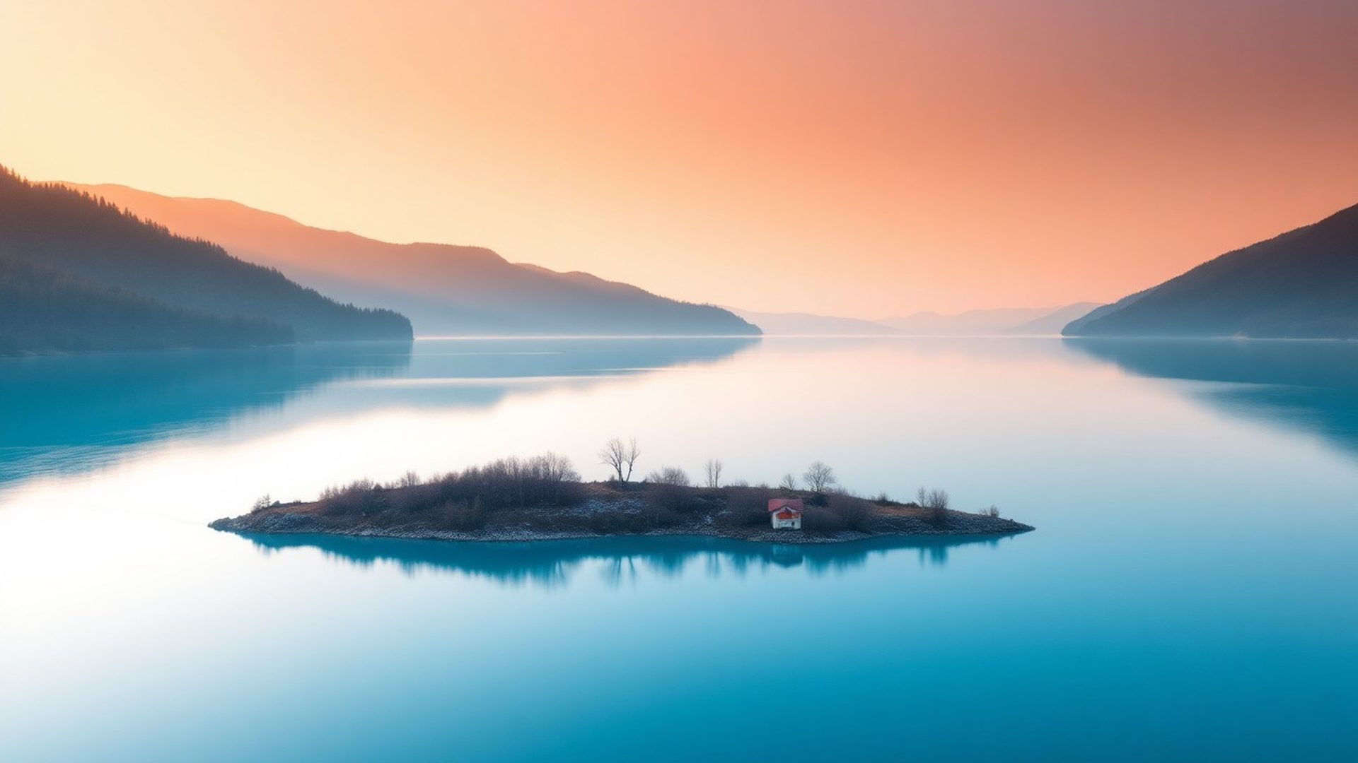 Panoramatický pohľad na horské jazero v severnom Slovensku za úsvitu